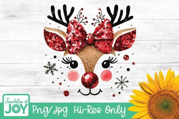 Colorful Glitter Christmas Reindeer Png for T-Shirt Designs
