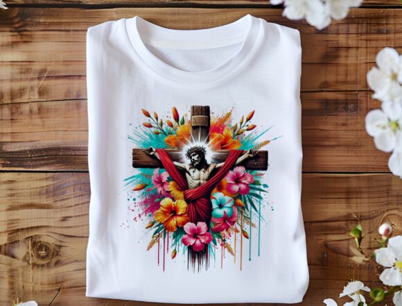 Floral Cross with Crown of Thorns Png for T-Shirt Designs